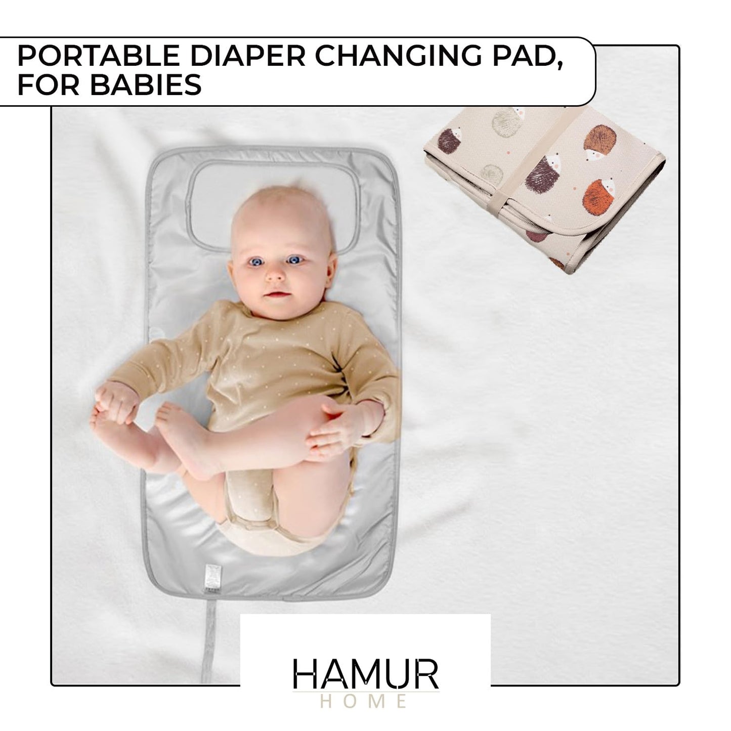 HAMUR HOME kokkupandav veekindel mähkimisalus 40 × 70 cm – siil
