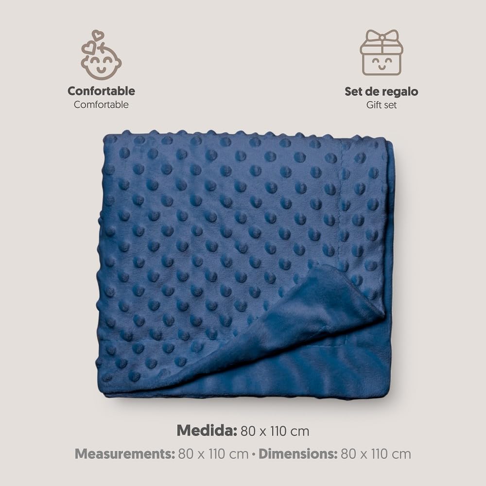 Interbaby Bubble beebitekk, tumesinine Minky, 80 × 110 cm