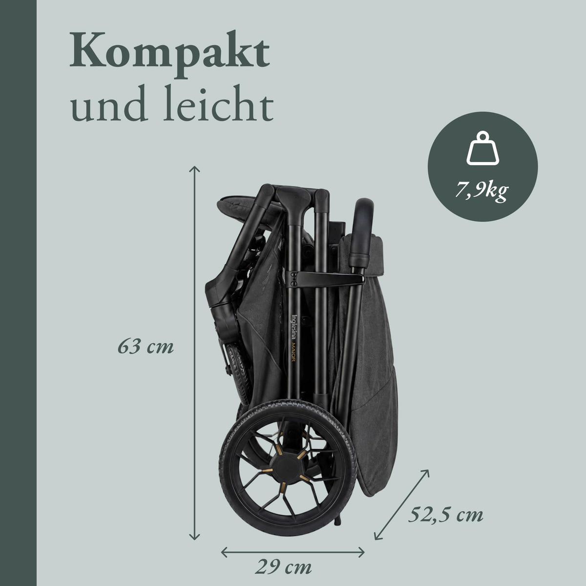 Inglesina Maior kevyet rattaat, 7,9 kg, harmaa (Magnet Grey), enintään 22 kg