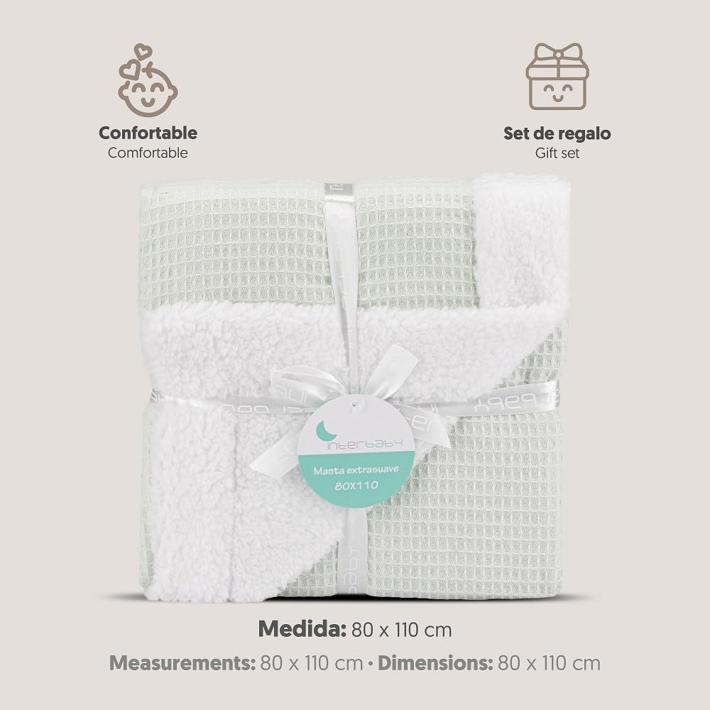 Interbaby beebitekk 80 × 110 cm – puuvill ja pehme borreguillo, münt