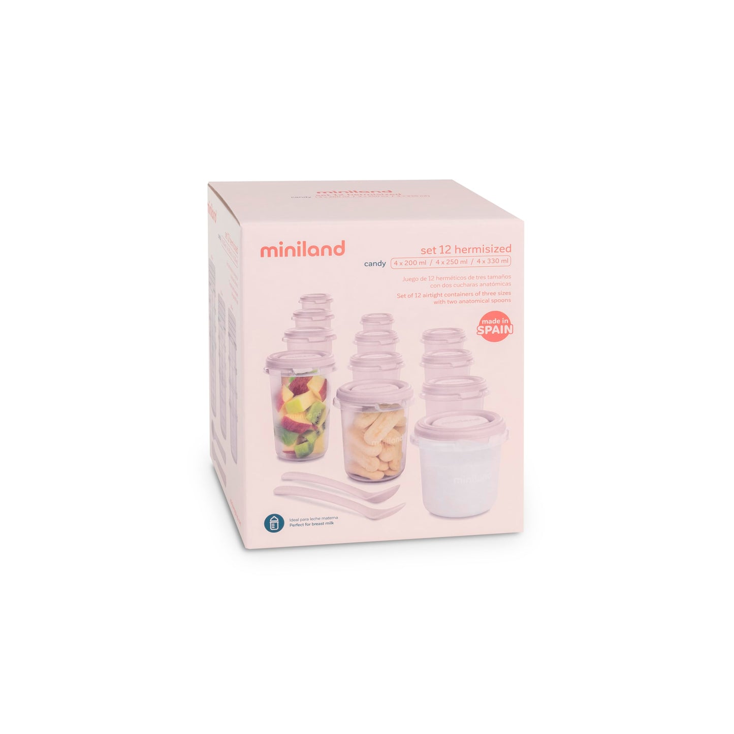 Miniland Dolce toidukarpide komplekt 12 tk + 2 lusikat, Candy