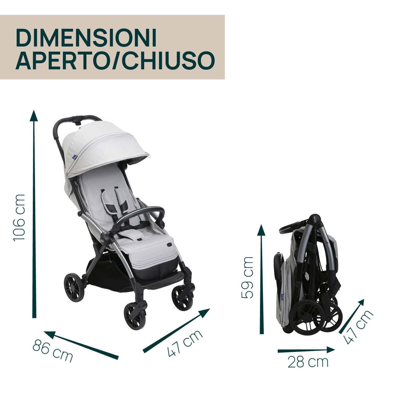 Chicco Goody XPlus jalutuskäru 0–4 a, automaatse kokkuklapitusega, hall