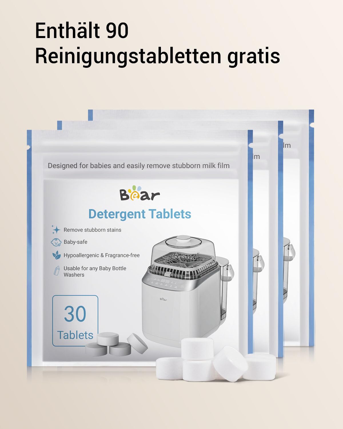 Bear Bottle Washer Pro pudelipesumasin, sterilisaator ja kuivati, 4-ühes, 90 tabletti