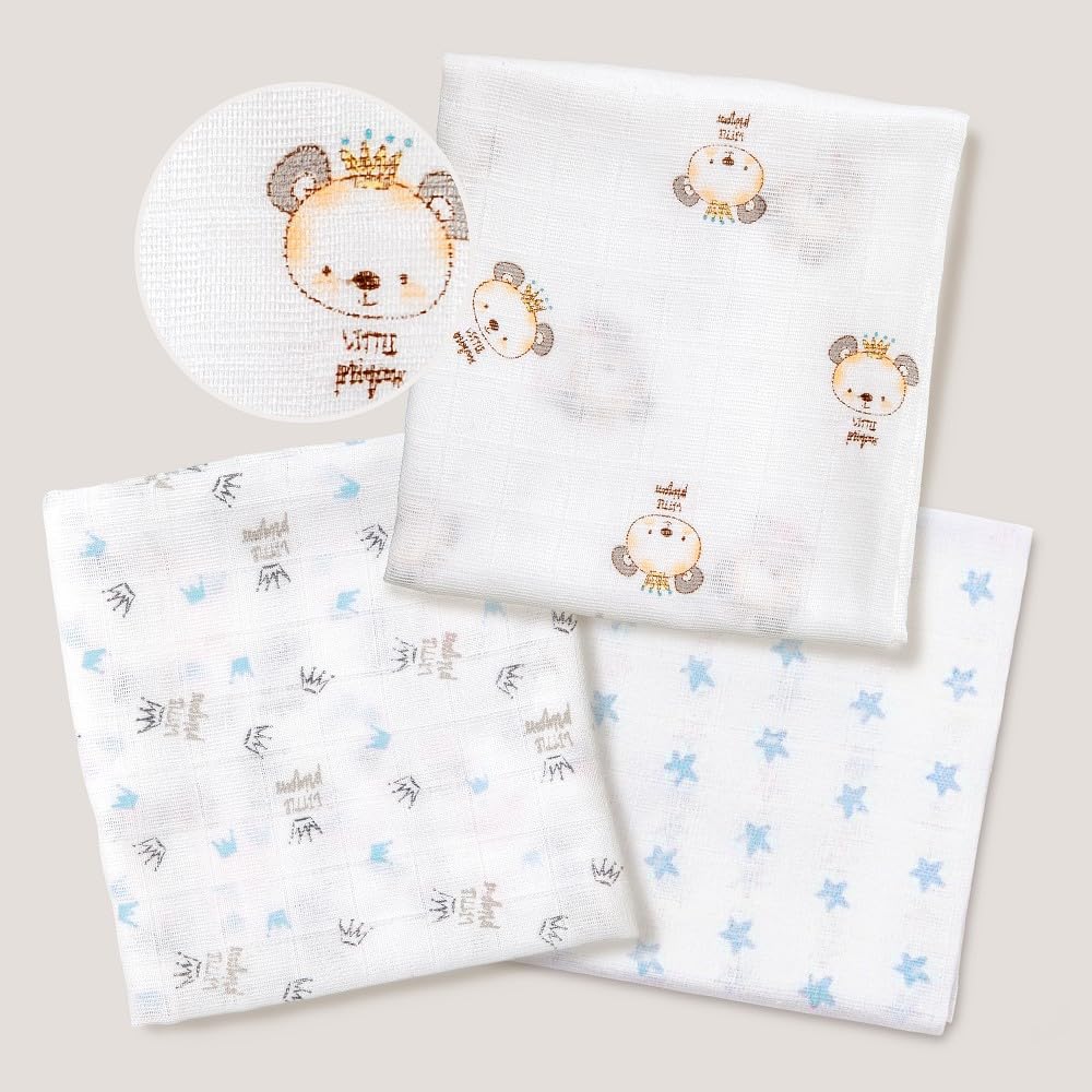 Interbaby 3-osaline marlite komplekt, 80 × 80 cm, siniste mustritega