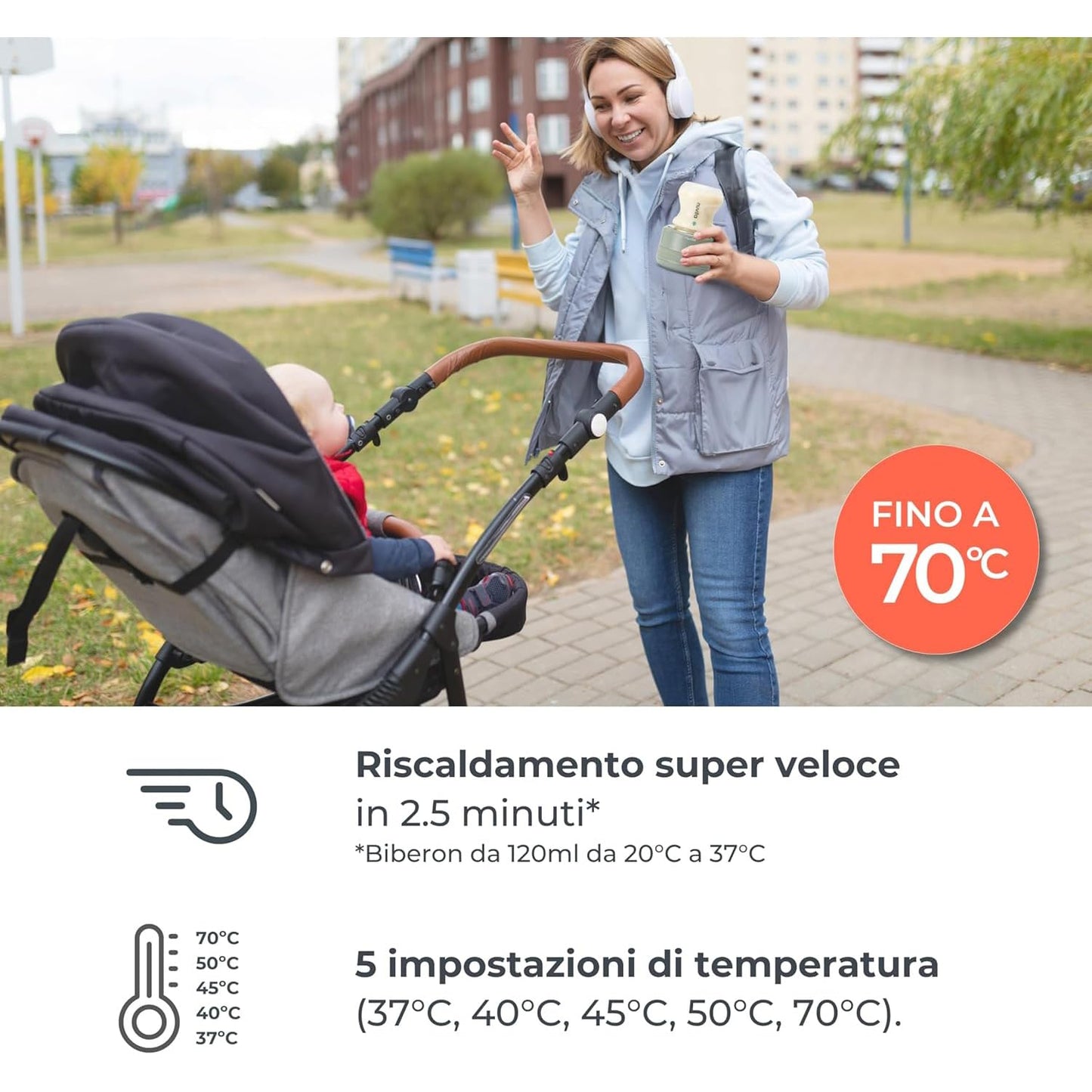 Nuvita Warm70 juhtmevaba pudelisoojendaja USB-laetav, kuni 70°C