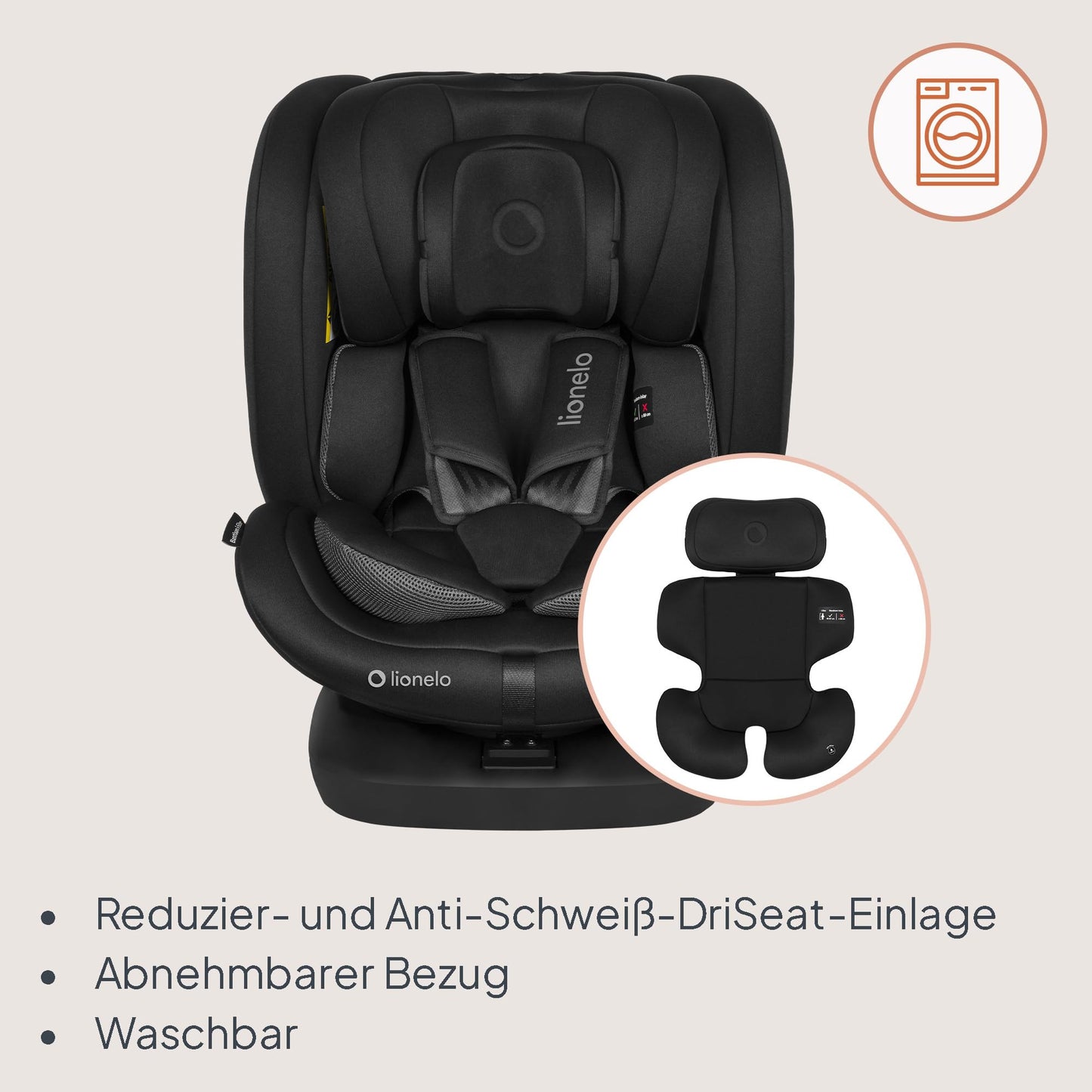 Lionelo Bastiaan i-Size 360° turvatool, 0-36 kg, 40-150 cm, Black Carbon