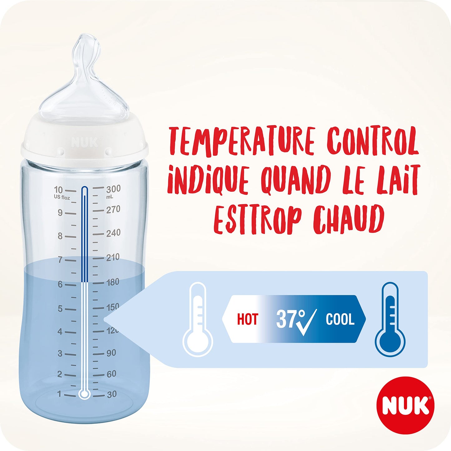 NUK First Choice+ klaasist lutipudel temperatuurinäidikuga, 240 ml