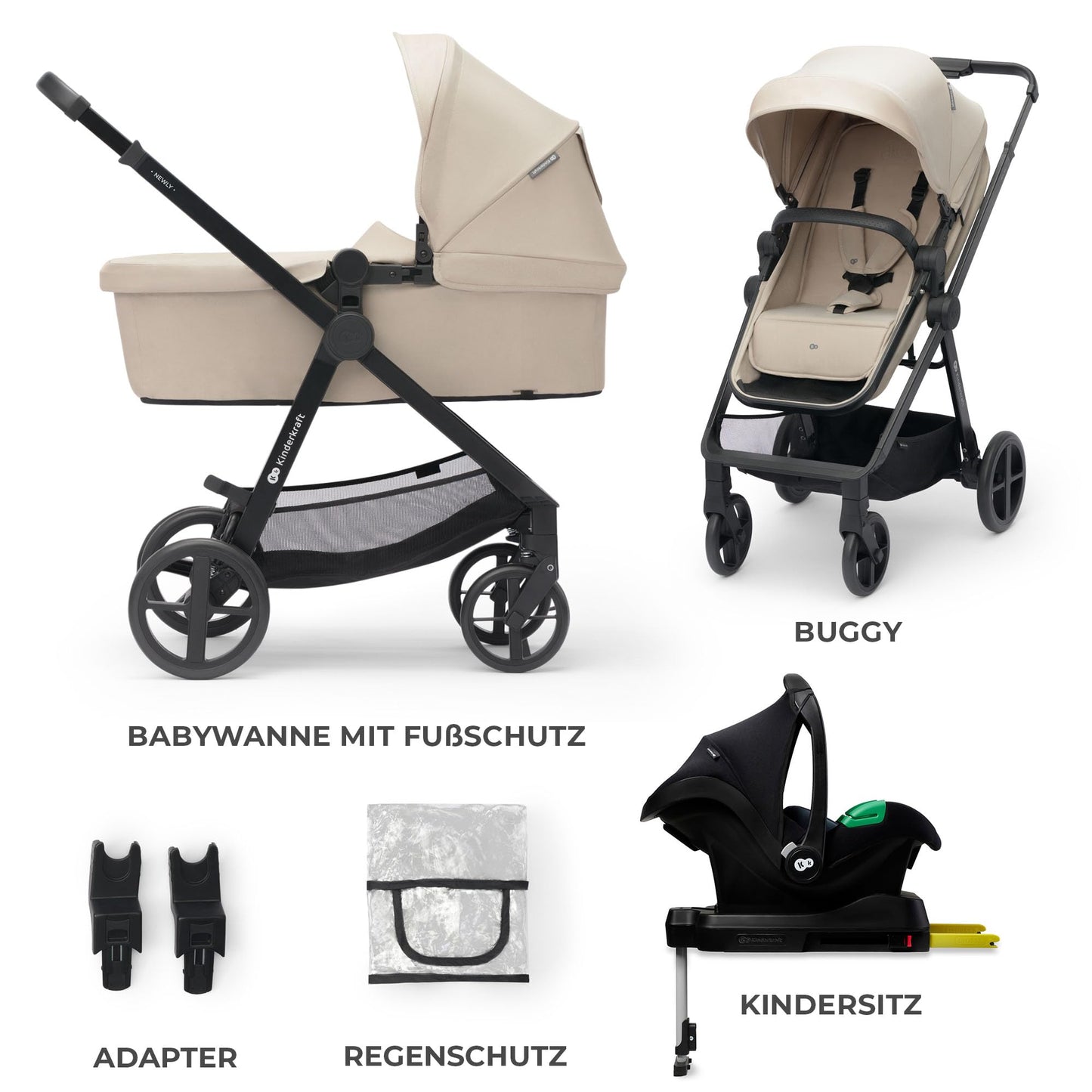 Kinderkraft NEWLY 4 in 1 vankrikomplekt, kuni 22 kg, hall