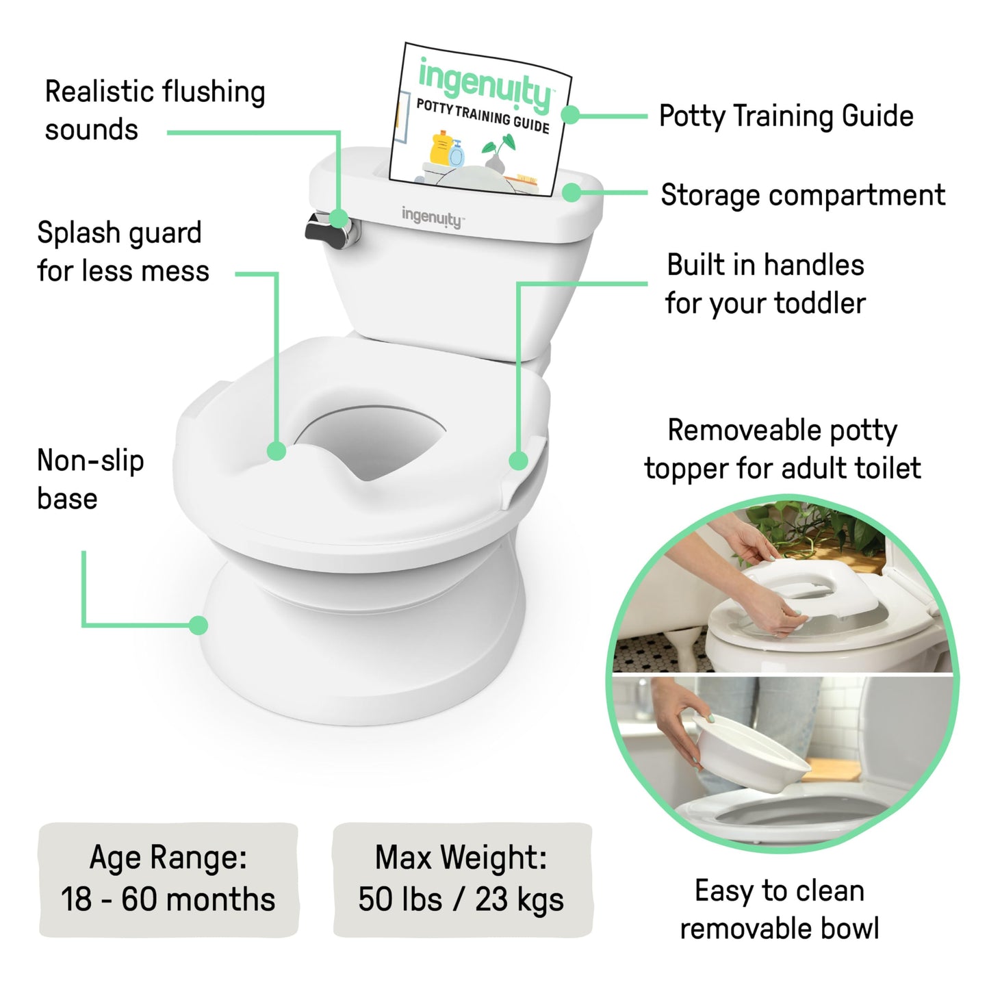 Ingenuity My Size Potty Pro 2-ühes potitreeningu pott heliga, 18+ kuud