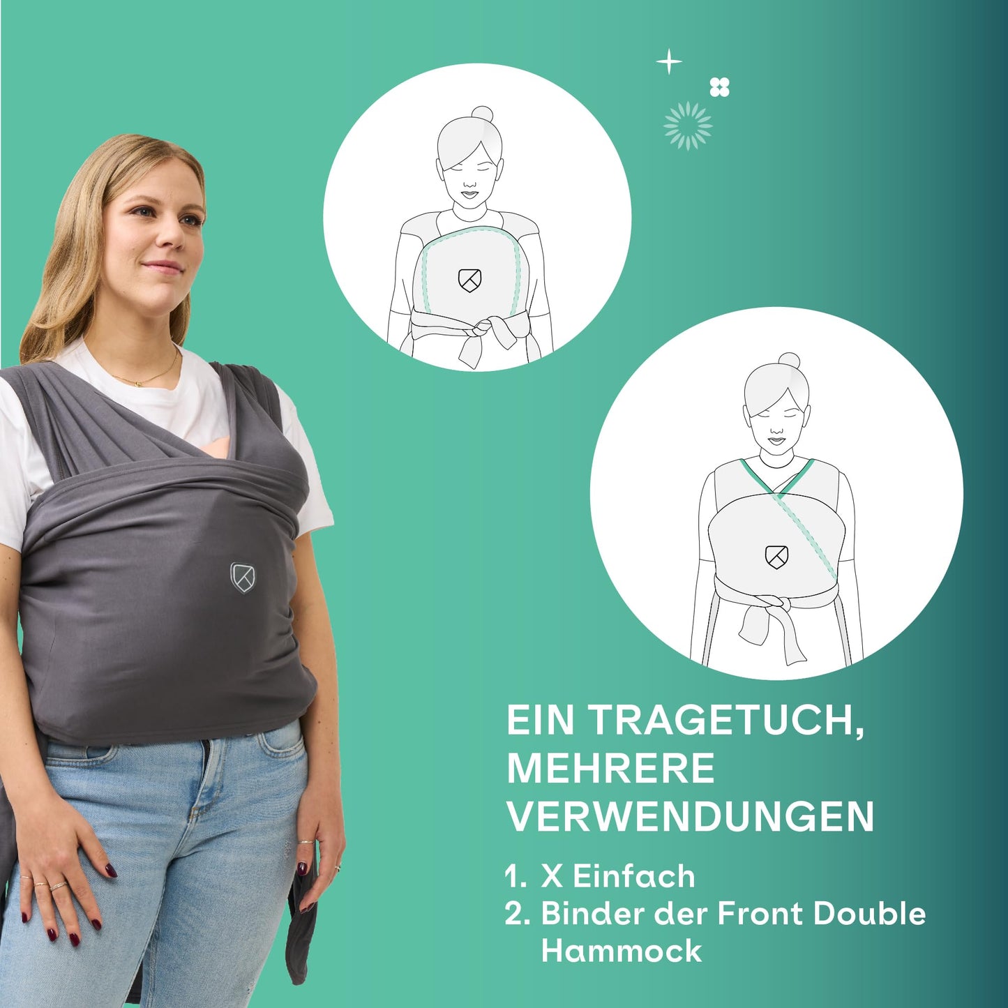 KOALA BABYCARE beebikandelina Cuddle Band 2.0, elastiline, kuni 15 kg, anthracite