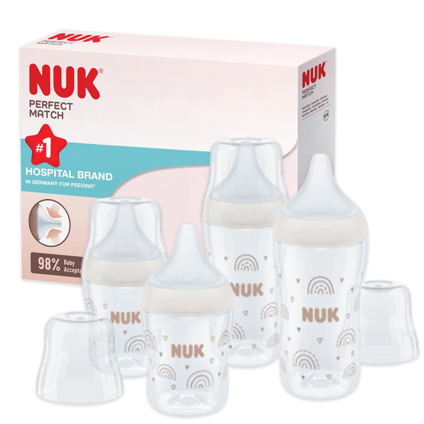 NUK Perfect Match lutipudelite komplekt 150 ml ja 260 ml, 4 tk (alates 3. elukuust)