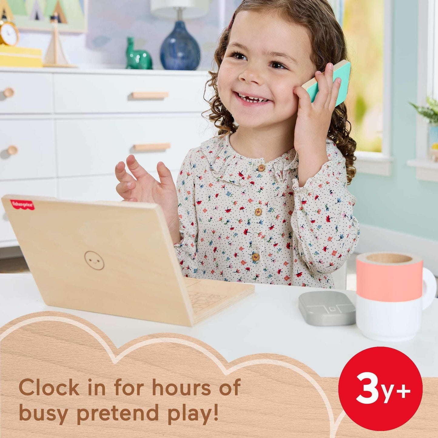 Fisher-Price puidust rollimängukomplekt „Work From Home”, 9-osaline (3+)