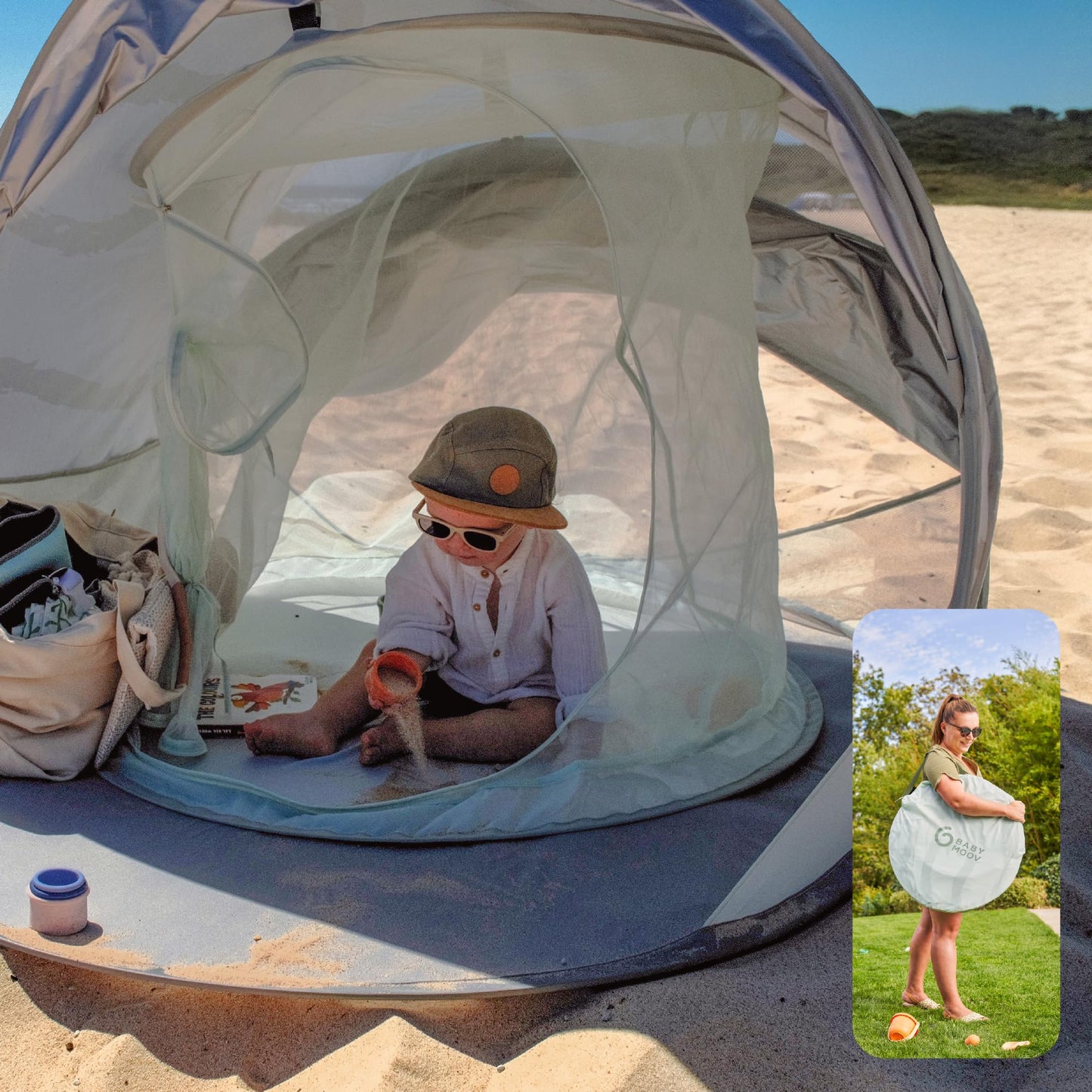 Babymoov rannatelk Moov & Protect UV 50+ pop-up, roheline, 91 x 150 x 109 cm