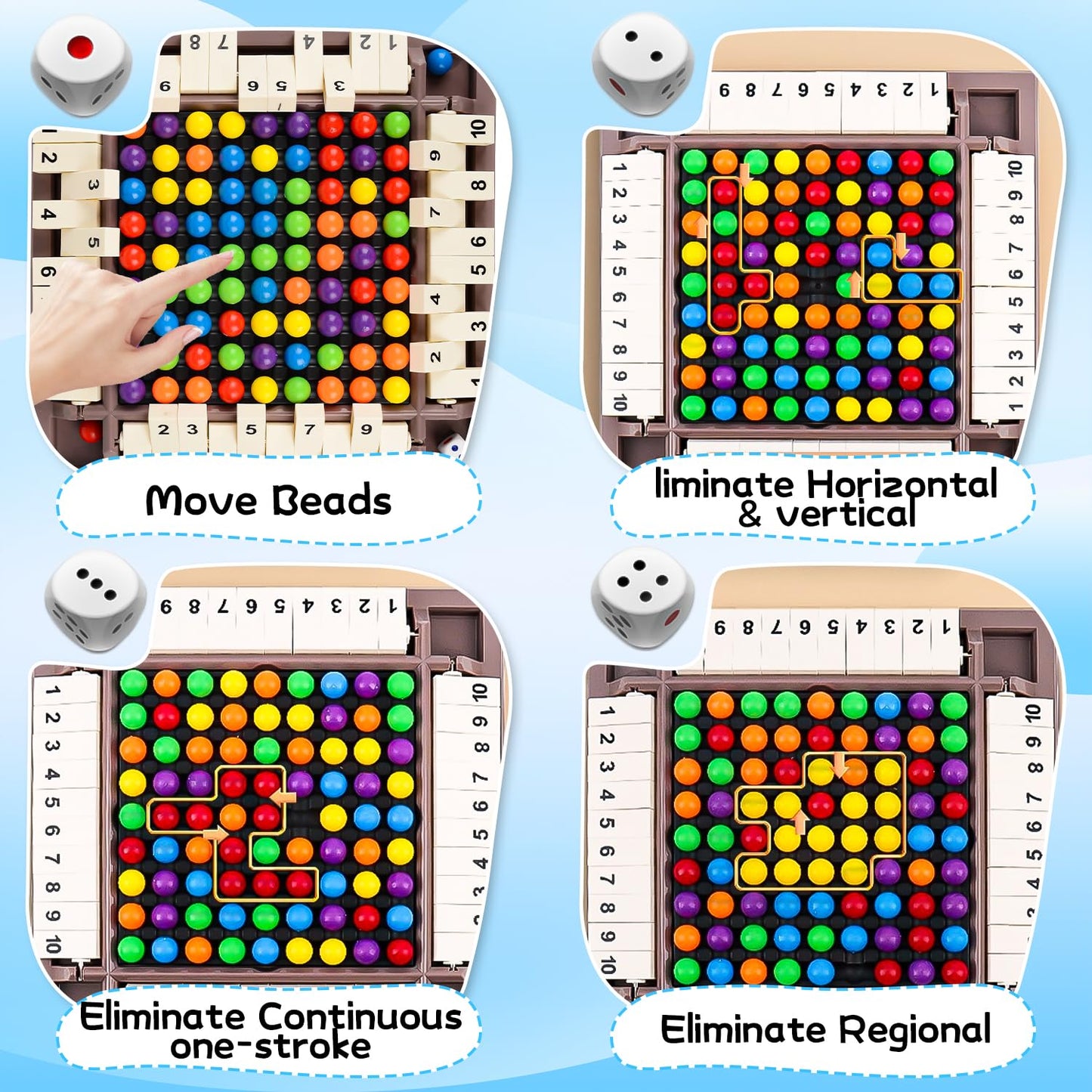 Yizemay 2-in-1 lauamäng “Shut The Box” ja vikerkaarehelmeste mäng