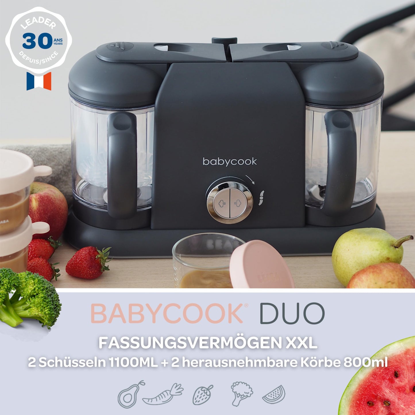 Béaba Babycook Duo 4-ühes blender-auruti – 2200 ml, tumehall