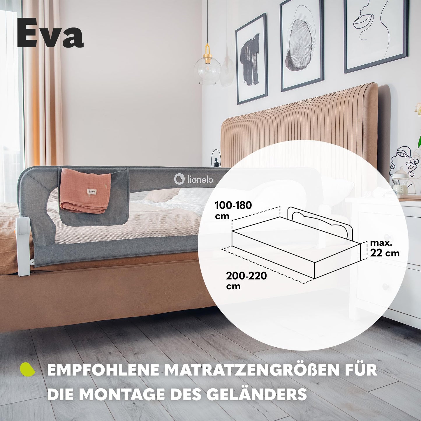 Lionelo Eva voodipiire 150 × 42 cm, kokkupandav, beež