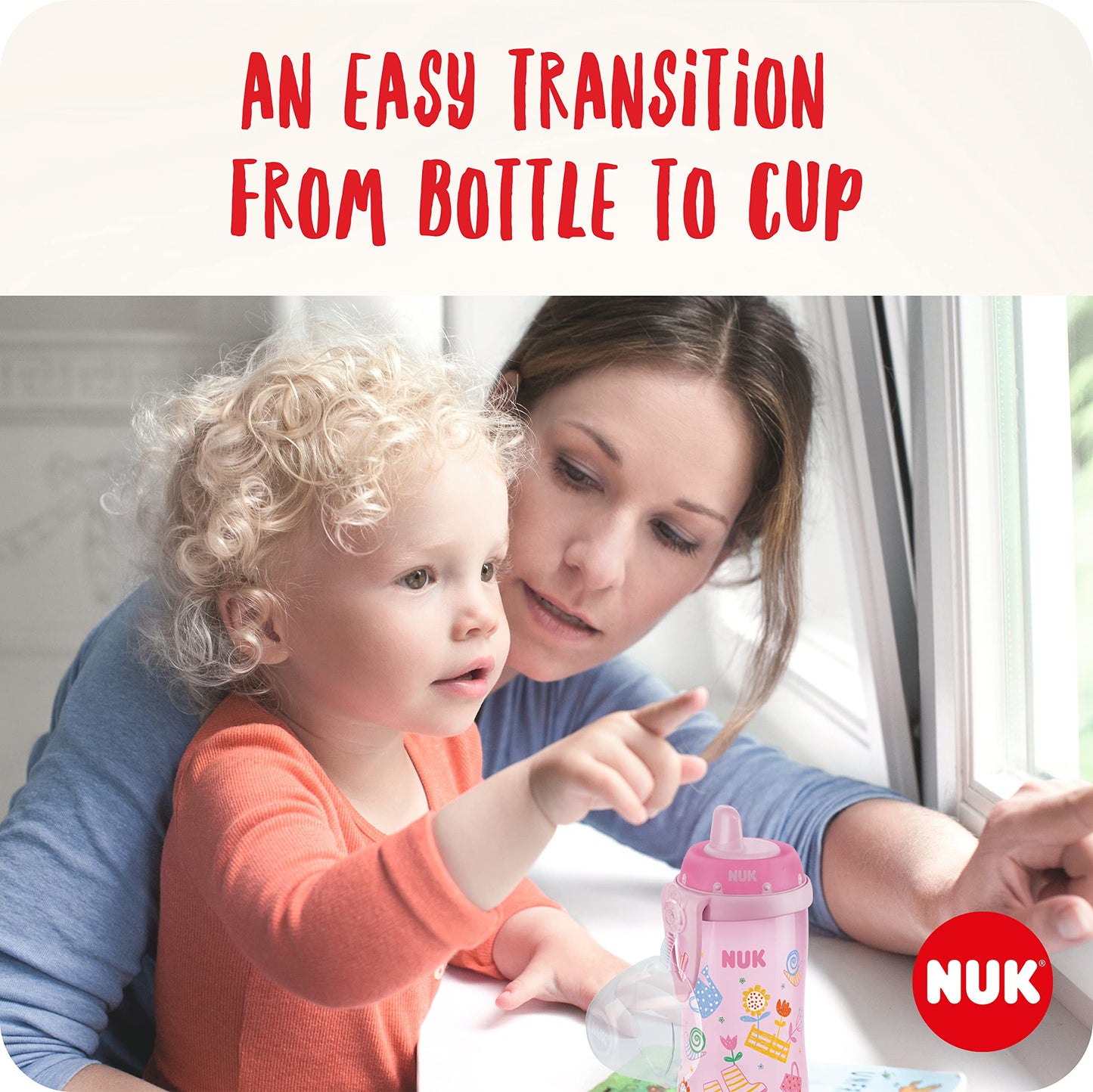 NUK Kiddy Cup joogitops, 300 ml, alates 12. elukuust, roosa, tilkumiskindel