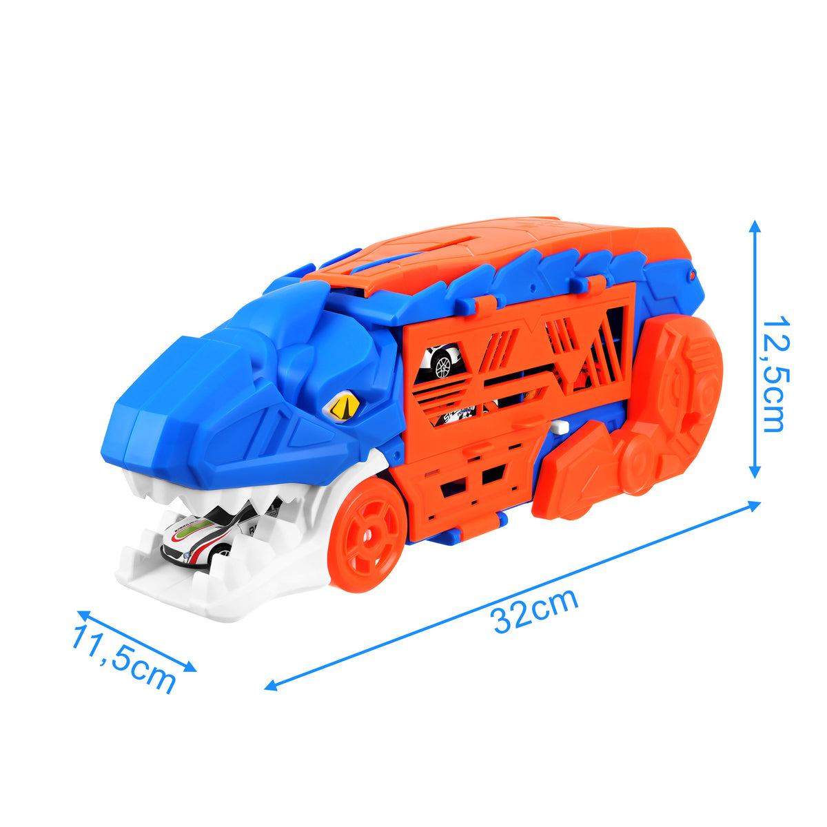 T-Rex-lelurekka 5-in-1: autonkuljetusauto, kilparata ja laukaisin, 6 autolla (3 vuoden iästä alkaen)