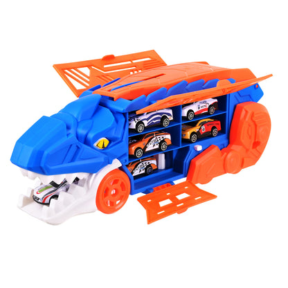 T-Rex-lelurekka 5-in-1: autonkuljetusauto, kilparata ja laukaisin, 6 autolla (3 vuoden iästä alkaen)