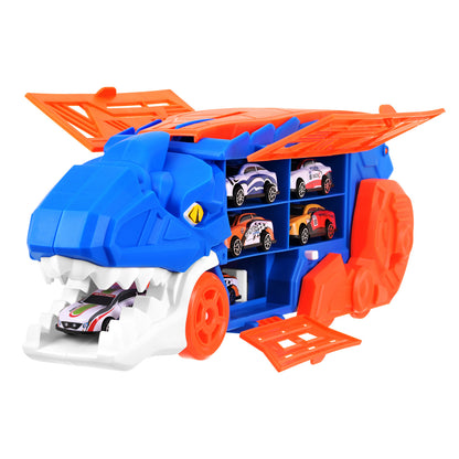 T-Rex-lelurekka 5-in-1: autonkuljetusauto, kilparata ja laukaisin, 6 autolla (3 vuoden iästä alkaen)