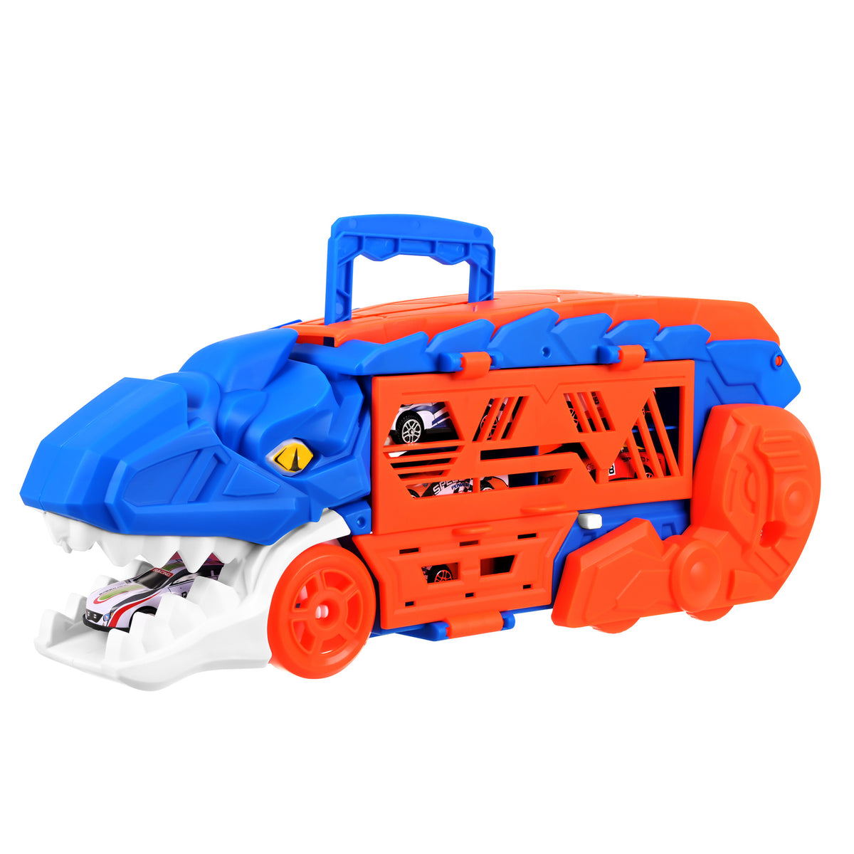 T-Rex-lelurekka 5-in-1: autonkuljetusauto, kilparata ja laukaisin, 6 autolla (3 vuoden iästä alkaen)