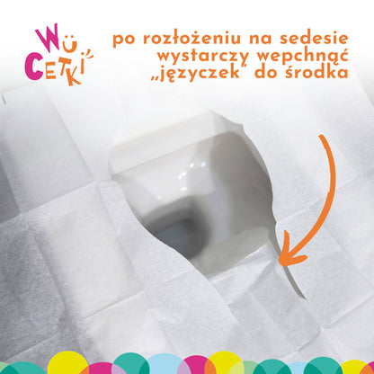 WuCetki kertakäyttöiset paperiset WC-istuinsuojat XXL-reunoilla lapsille ja aikuisille, 10 kpl