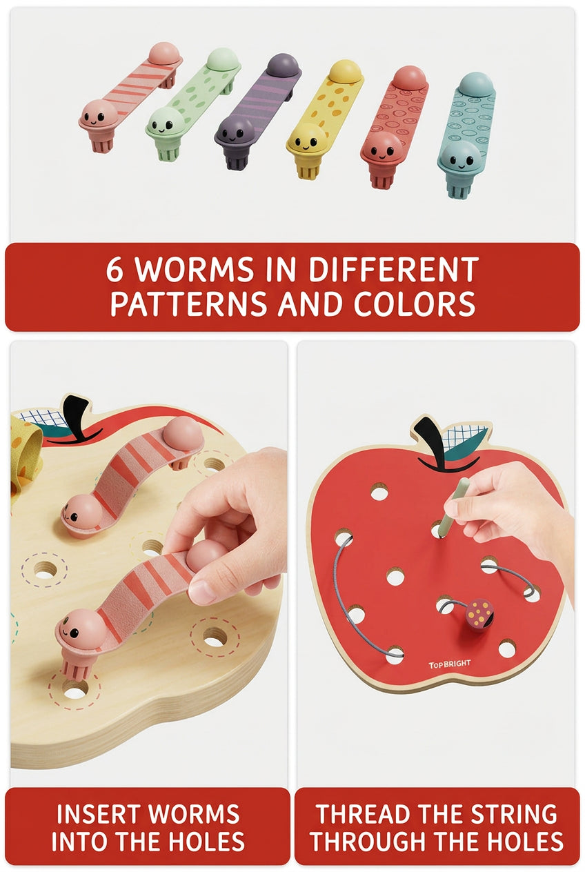 Topbright Apple Worms puinen omena ja madot, hienomotoriikkalelu (18+ kk)