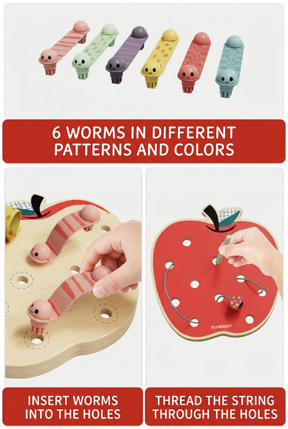 Topbright Apple Worms puinen omena ja madot, hienomotoriikkalelu (18+ kk)