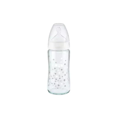 NUK First Choice+ klaasist lutipudel temperatuurinäidikuga, 240 ml