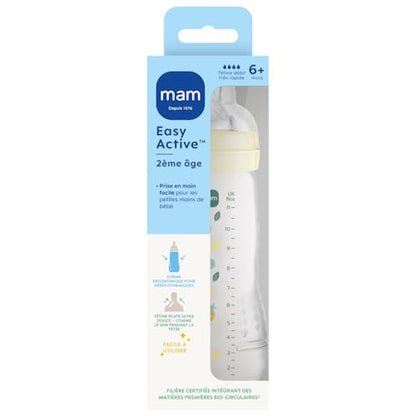 MAM Easy Active tuttipullo 330 ml, nopeavirtaus silikonitutilla, 6 kk ikäisestä, keltainen