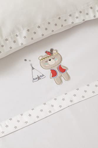 Interbaby Tipi Bear voodipesukomplekt beebivoodile 60 × 120 cm, valge/hall
