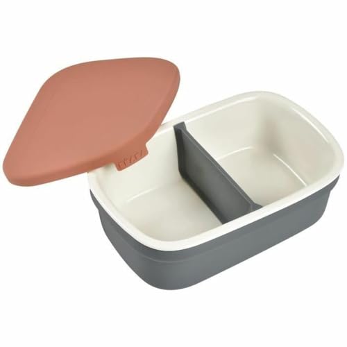 BÉABA keraamiline lõunakarp 540 ml, silikoonkatte ja vaheseinaga (Mineral/Terracotta)