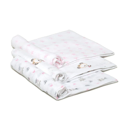 Interbaby 3-osaline marlite komplekt, 80 × 80 cm, roosade mustritega