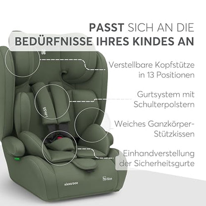 KikkaBoo i-PASS i-Size turvatool 76–150 cm (9–36 kg), Army Green