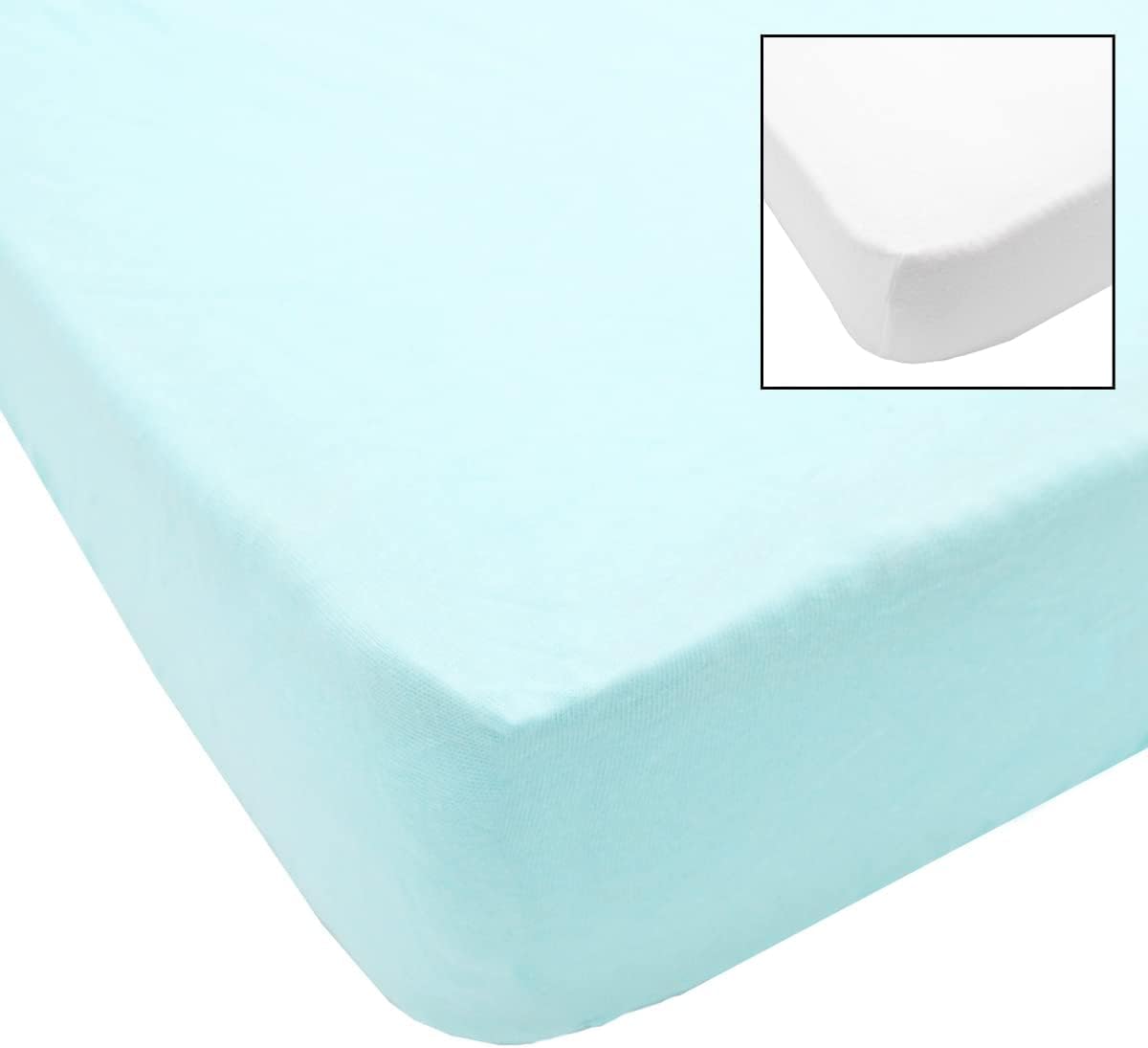 BabyCalin kummiga voodilina komplekt 70 × 140 cm, valge/türkiis (2 tk)