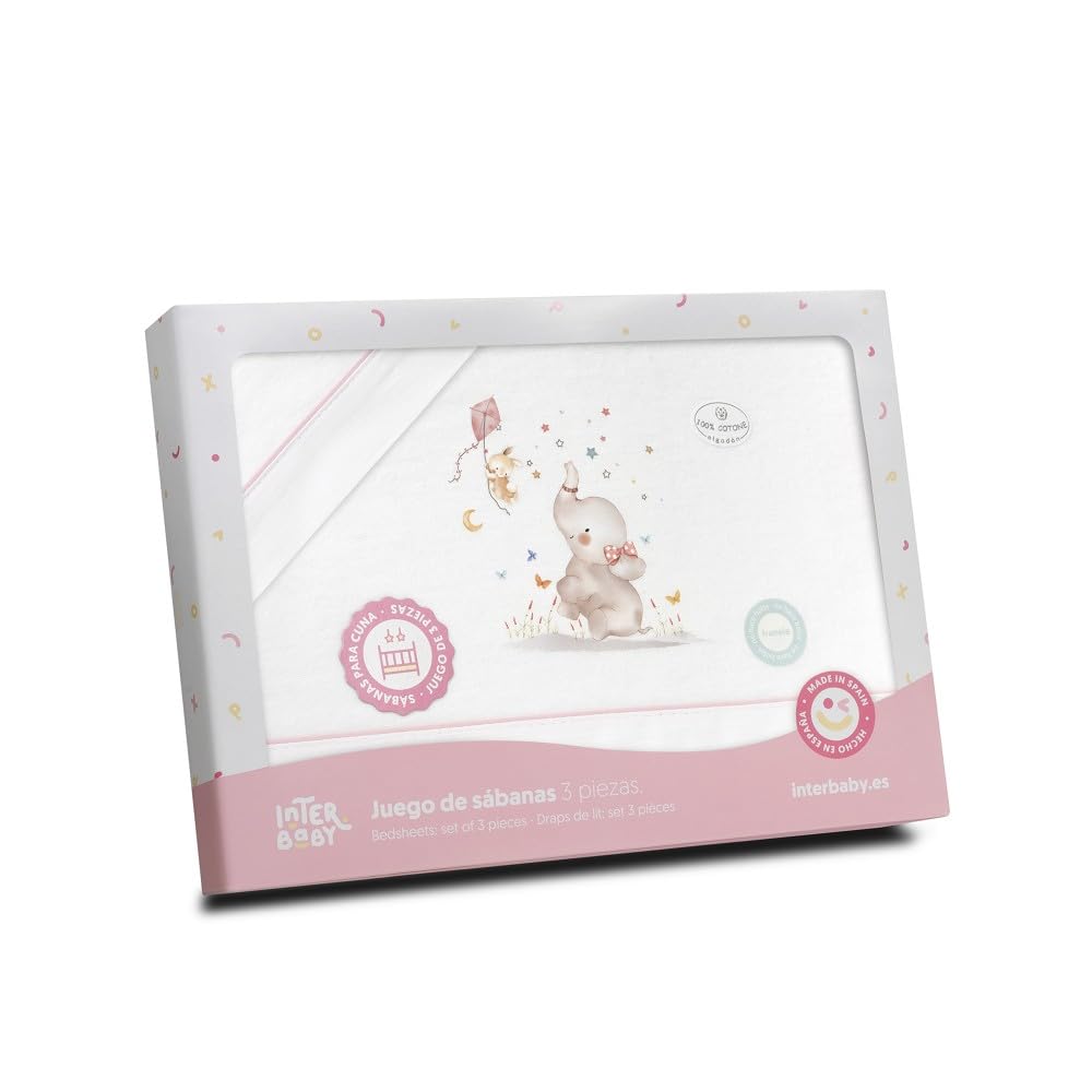Interbaby talvine beebivoodipesu komplekt 60×120 cm, flanell, elevant valge/roosa