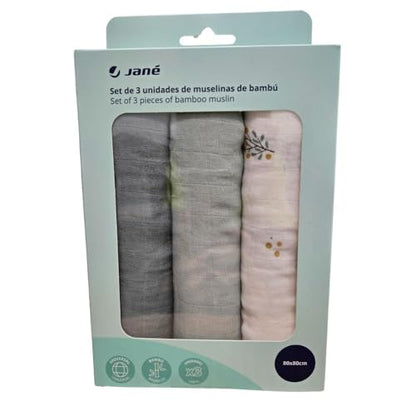 Jané musliinist marlid (3 tk), mitmeotstarbelised imetamis- ja hooldusrätikud, puuvilla-bambusekangas, 80 × 80 cm, rohelised
