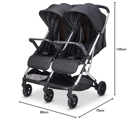 Babify Twin Air kaksikute jalutuskäru kuni 22 kg/iste, must