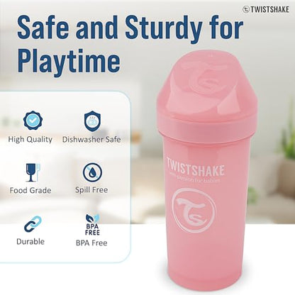 Twistshake Kid Cup lekkekindel joogipudel puuviljasegajaga 360 ml – roosa