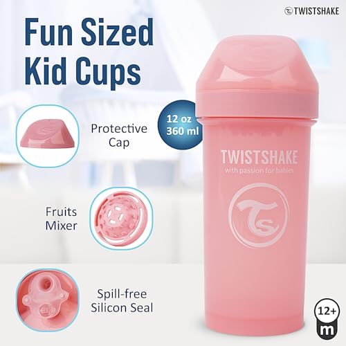 Twistshake Kid Cup lekkekindel joogipudel puuviljasegajaga 360 ml – roosa