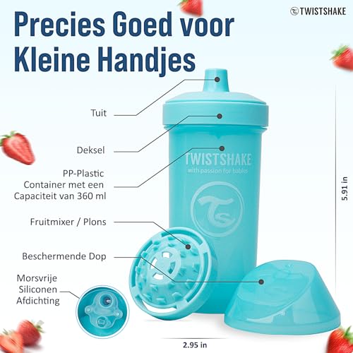 Twistshake Kid Cup lekkekindel joogipudel puuviljasegajaga 360 ml – sinine