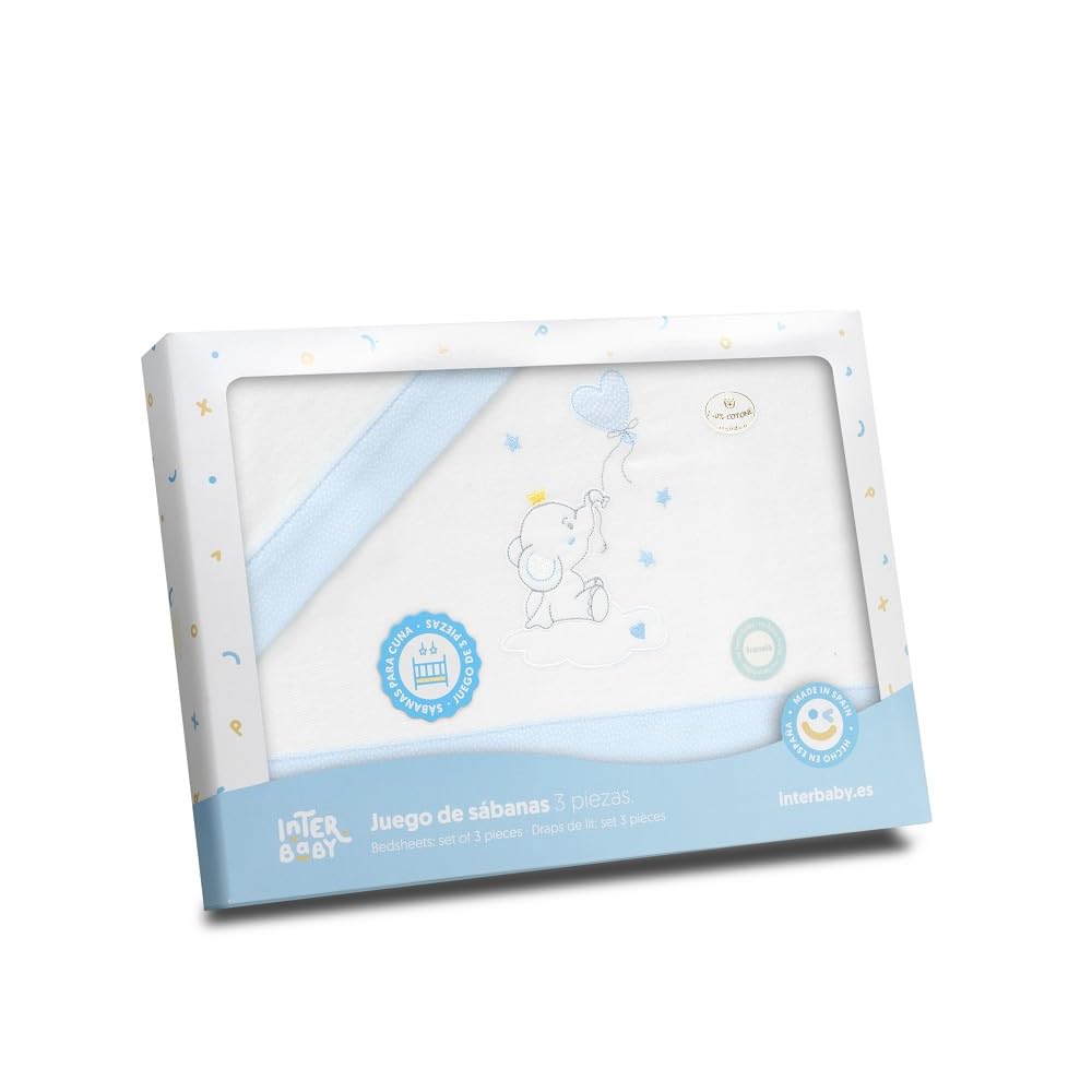 Interbaby flanellist voodipesukomplekt, 40 × 80 cm, 3-osaline komplekt, sinine/valge