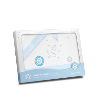 Interbaby flanellist voodipesukomplekt, 40 × 80 cm, 3-osaline komplekt, sinine/valge