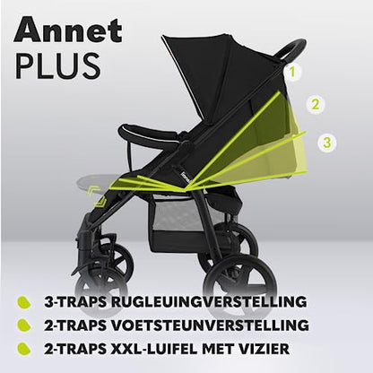 Lionelo ANNET PLUS kerge jalutuskäru, ühe käega kokkupandav, XXL varikatus UPF50+, kuni 22 kg