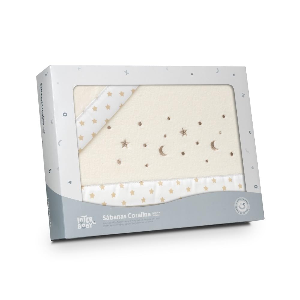 Interbaby talvine voodipesukomplekt vankrisse 40 × 80 cm Stars Moon, beež