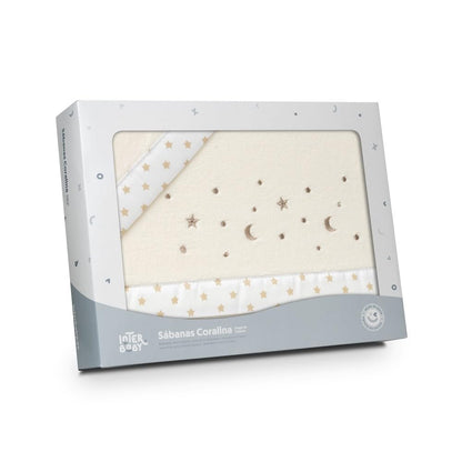 Interbaby talvine voodipesukomplekt vankrisse 40 × 80 cm Stars Moon, beež