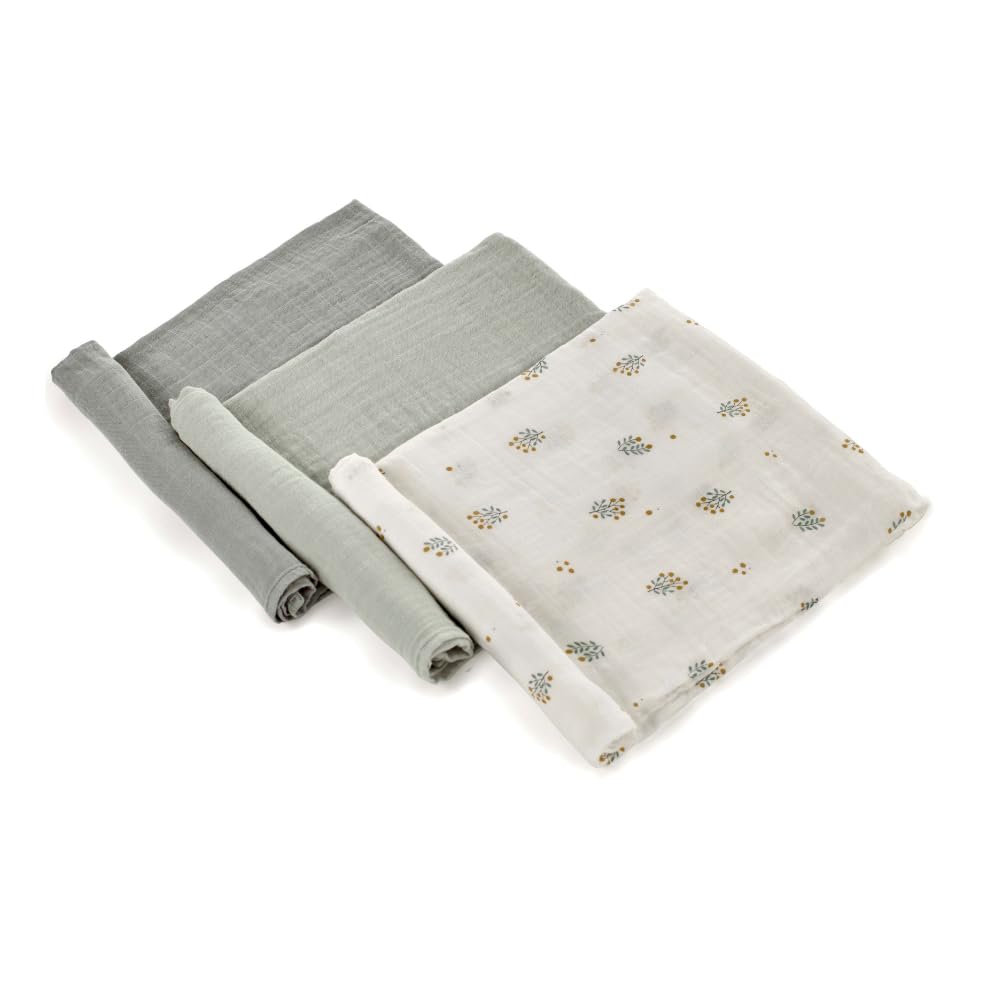 Jané musliinist marlid (3 tk), mitmeotstarbelised imetamis- ja hooldusrätikud, puuvilla-bambusekangas, 80 × 80 cm, rohelised
