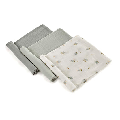 Jané musliinist marlid (3 tk), mitmeotstarbelised imetamis- ja hooldusrätikud, puuvilla-bambusekangas, 80 × 80 cm, rohelised