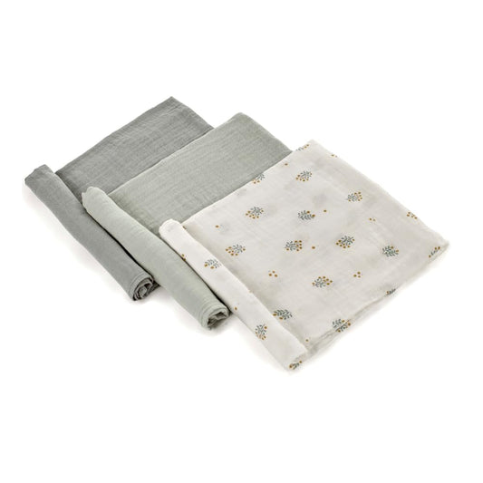 Jané musliinist marlid (3 tk), mitmeotstarbelised imetamis- ja hooldusrätikud, puuvilla-bambusekangas, 80 × 80 cm, rohelised