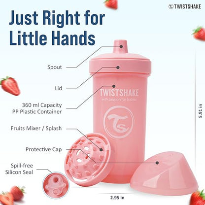 Twistshake Kid Cup lekkekindel joogipudel puuviljasegajaga 360 ml – roosa